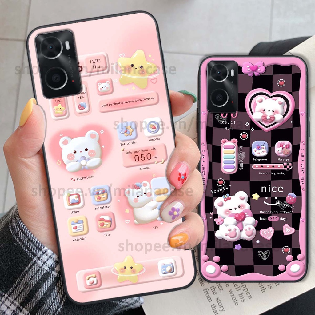 Ốp Oppo A76 hình đồng hồ icon gấu mèo cute cực dễ thương ngộ nghĩnh