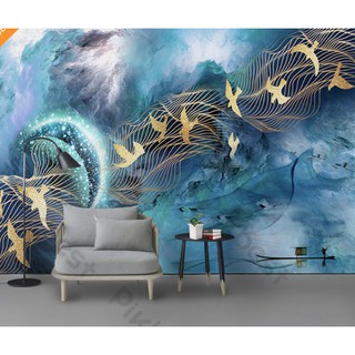 Tranh dán tường 3d trang trí phòng khách, phòng ngủ, phòng em bé Những cánh chim không mỏi (tích hợp sẵn keo) MS935088