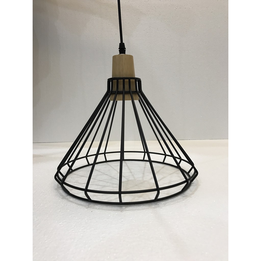 Đèn thả lồng sắt đuôi gỗ dáng hình nón - Phù hơp cho quán cafe, phòng ăn, phòng khách - Chưa bao gồm bóng