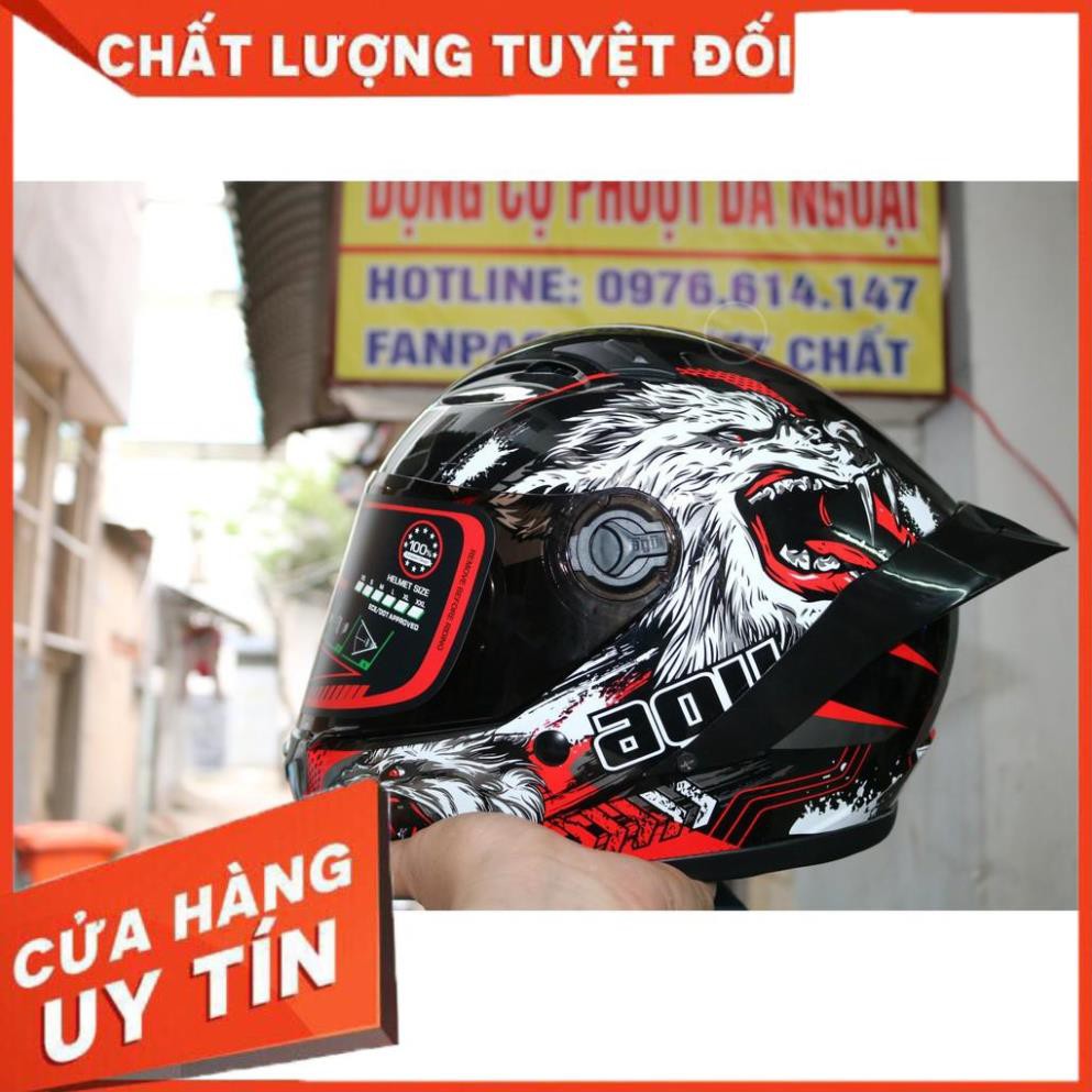 Combo Mũ Fullface Agu Tem Sói + Đuôi Gió AGV + Sừng Rùa | Nhựa ABS Dẻo Độ Bền Cao,Kính Chông RiBô