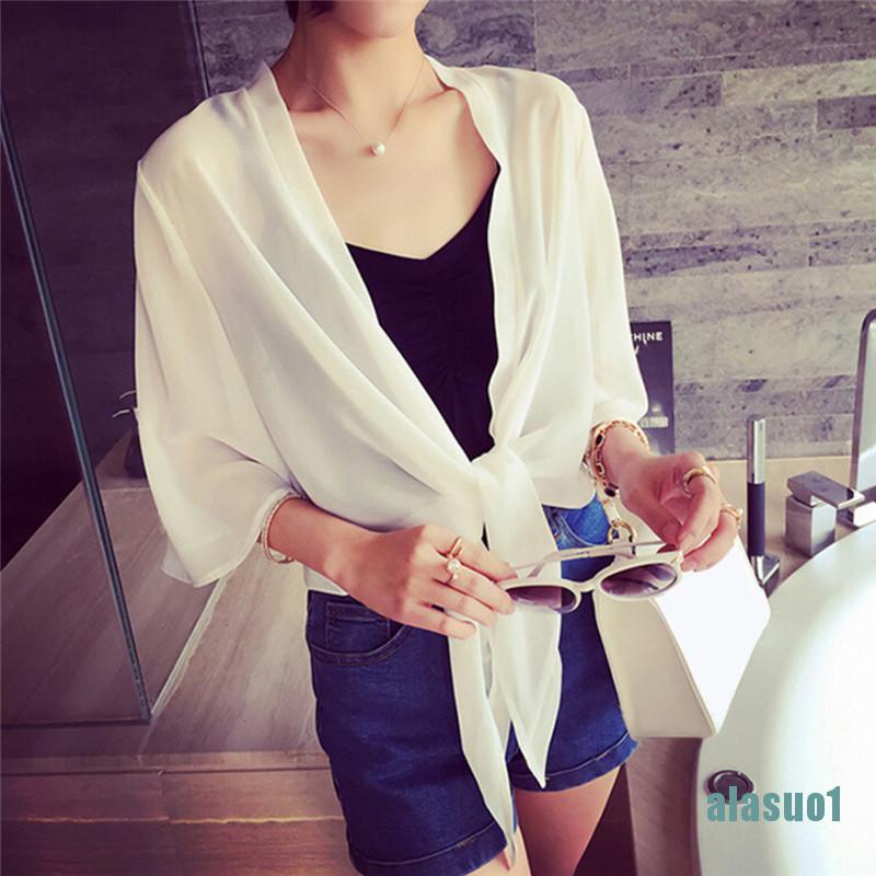 (Alasu1) Áo Khoác Cardigan Vải Voan Cho