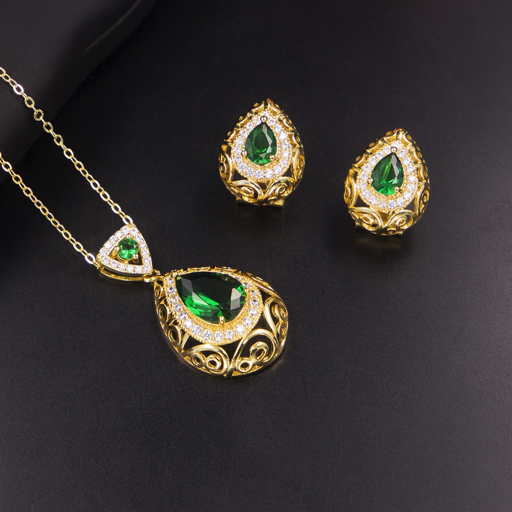 [Ảnh thật] Bộ trang sức Zircon mạ Đồng vàng Rodium cao cấp chống han rỉ bảo vệ môi trường