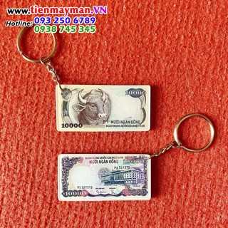 Móc khóa treo balo bằng mica hình tờ 5000 đồng hình đầu trâu 1972