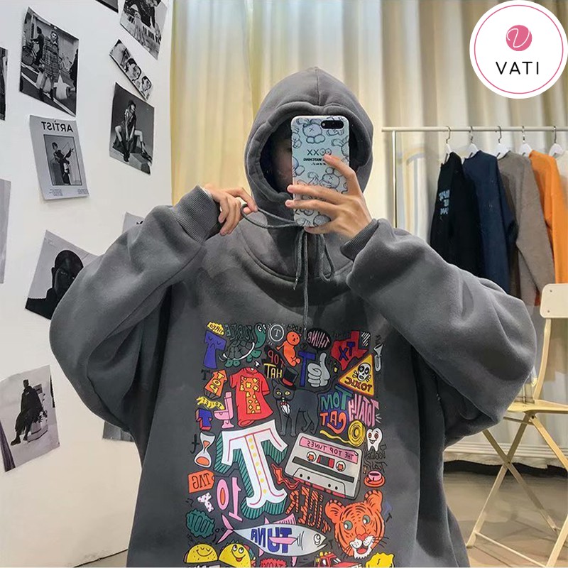 (Hàng Hot) Áo Hoodie Nam Nữ Unisex Dài Tay Phong Cách Harajuku Cá Tính Chất Nỉ Bông Trơn Nhiều Màu-VATI