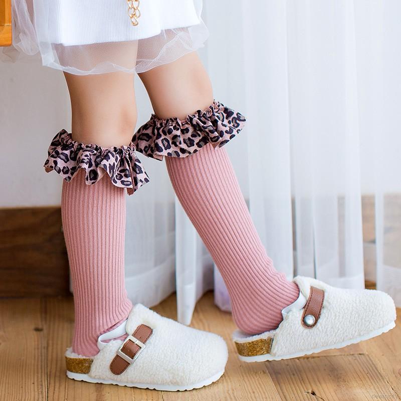 Vớ cotton dài họa tiết da báo xinh xắn dành cho bé gái