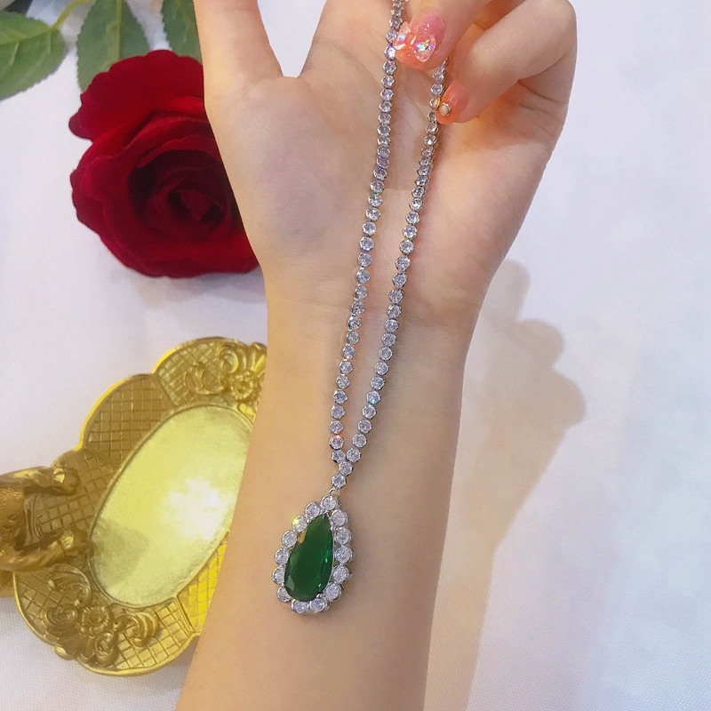 Vòng cổ Bạc 925 Mặt Hoa Đính Đá Zircon Hình Giọt Nước
