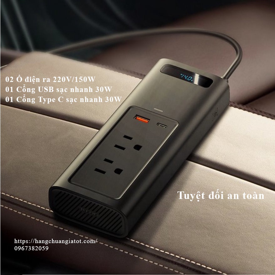 Tẩu chuyển đổi dòng điện chính hãng Baseus 12V lên 220V INVERTER công suất 150W dùng trên xe hơi - bảo hành 6 tháng