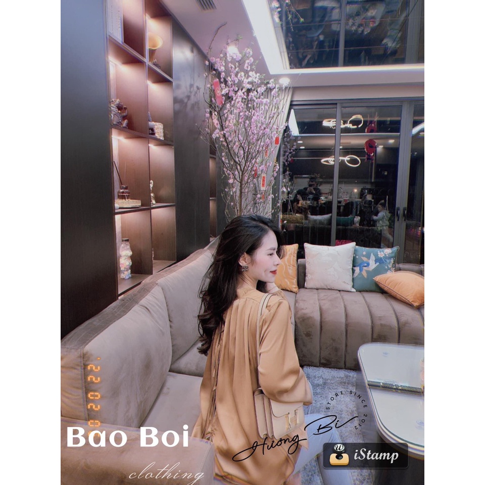 Áo sơ mi nữ lụa form rộng công sở kiểu tay phồng thắt nơ lưng hàng thiết kế cao cấp hottrend đẹp LICA - A32