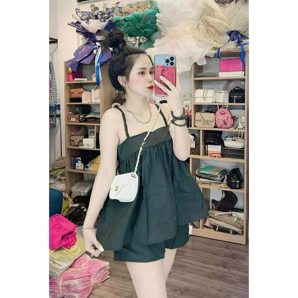 set đồ bộ nữ 2 dây thắt bím xinh quần short thoải mái