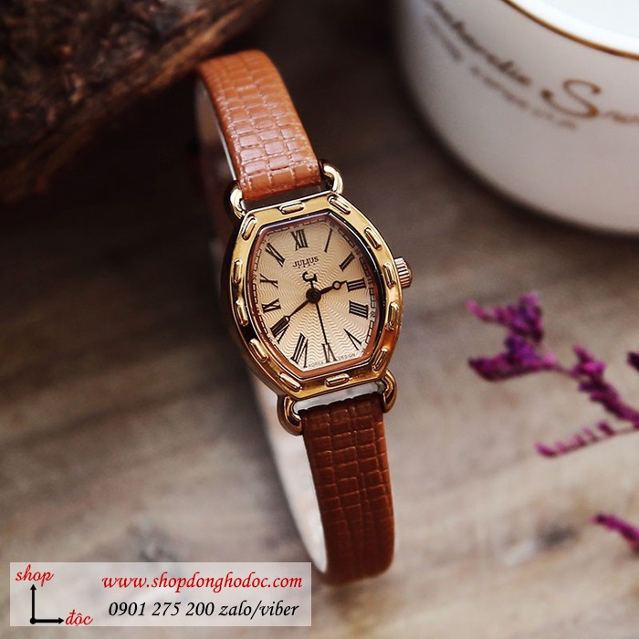 Đồng hồ nữ Julius Hàn Quốc JA 544E dây da mặt oval nâu size nhỏ dịu dàng ĐHĐ30401