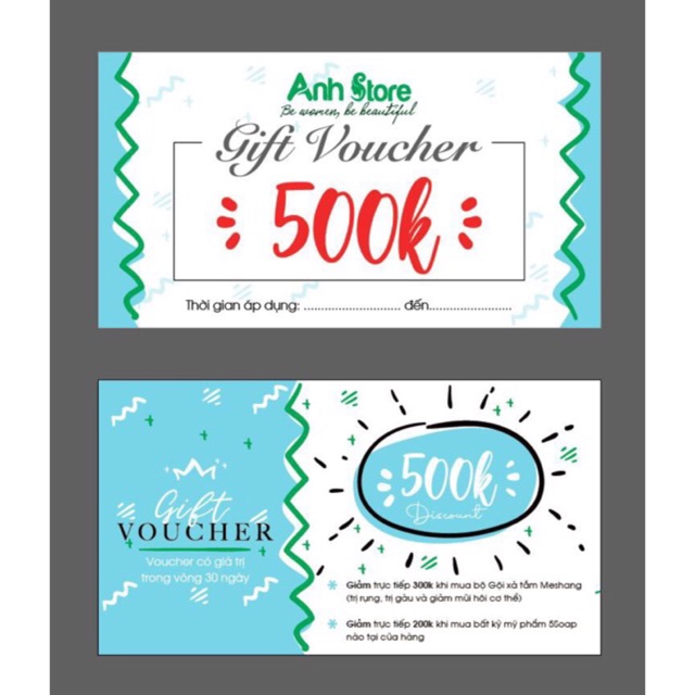Thiết kế - In voucher theo yêu cầu- giấy c300 - kích thước 15x7cm - 500 cái