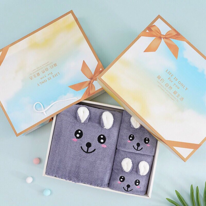 Hộp 3 khăn tắm hình thúFREESHIPHộp quà tặng sinh nhật - giáng sinh dễ thương