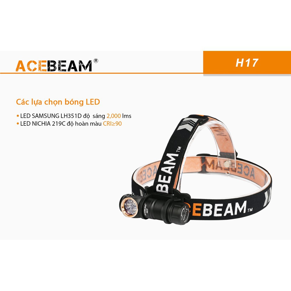 Đèn pin gù ACEBEAM H17 độ sáng 2000lm chiếu xa 134m sử dụng pin 18350 có cổng sạc trên thân pin (kèm theo) Đèn &amp; Đèn pin