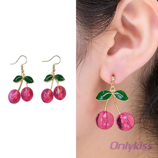 Hoa Tai Dáng Dài Mặt Hình Trái Cherry Phong Cách Retro
