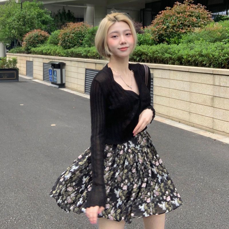 SET VÁY 2 DÂY HOA NHÍ + ÁO LEN MỎNG KHOÁC NGOÀI HÀNG QUẢNG CHÂU OD