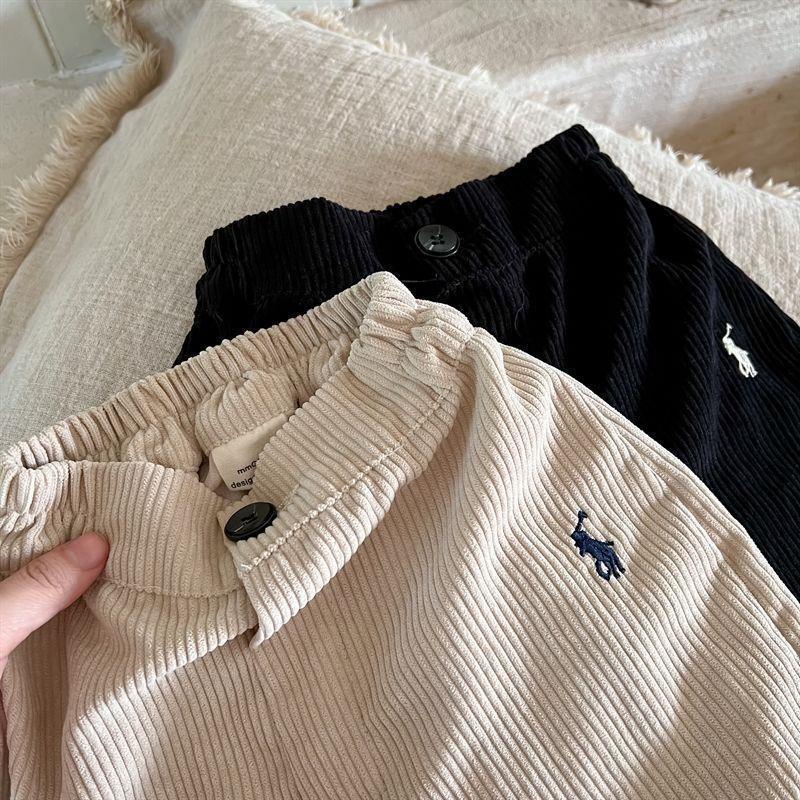 Quần Dài Vải Nhung Kẻ Thêu Hình Tròn Thời Trang Xuân Thu 2022 Mới Cho Bé Trai Và Gái