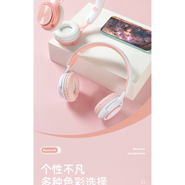 Tai Nghe Bluetooth Không Dây M6 PRO Âm Thanh Nổi Màu Hồng / Xanh Dương Dễ Thương Cho Học Sinh Nam Và Nữ