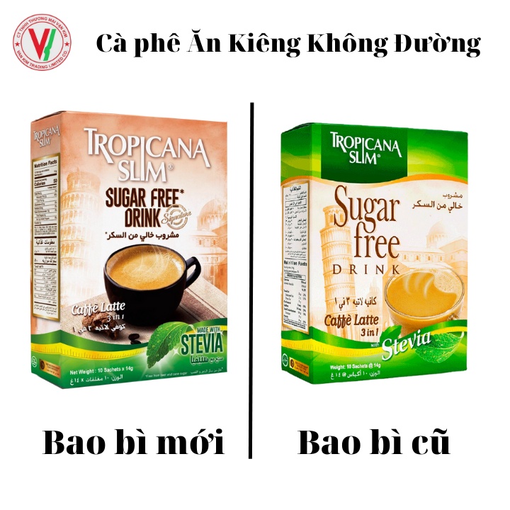 Combo 12 hộp cà phê ăn kiêng không đường chiết xuất từ lá cỏ ngọt Tropicana Slim Latte 140g (10 x 14g)