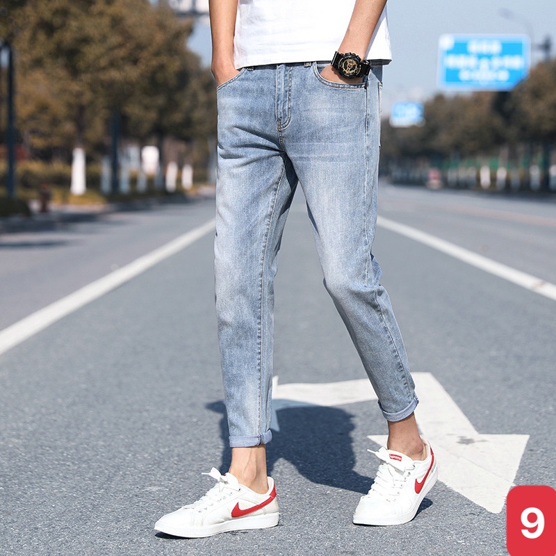 Quần jean nam màu xanh nhạt trơn không rách gối chất bò cao cấp co dãn 4 chiều, quần rin nam đẹp DP89 mấu mới
