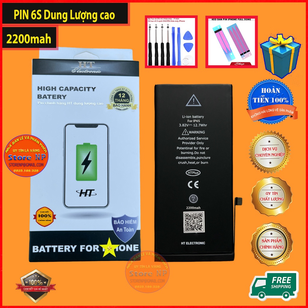 Pin iP 6S Dung Lượng Cao DT TÁO Tặng Tovit + Seal Dán,BH 12 tháng Lỗi Đổi Mới,Pin Trâu ĐT táo 5 5s 6 6s 7 8 Plus X Xr Xs