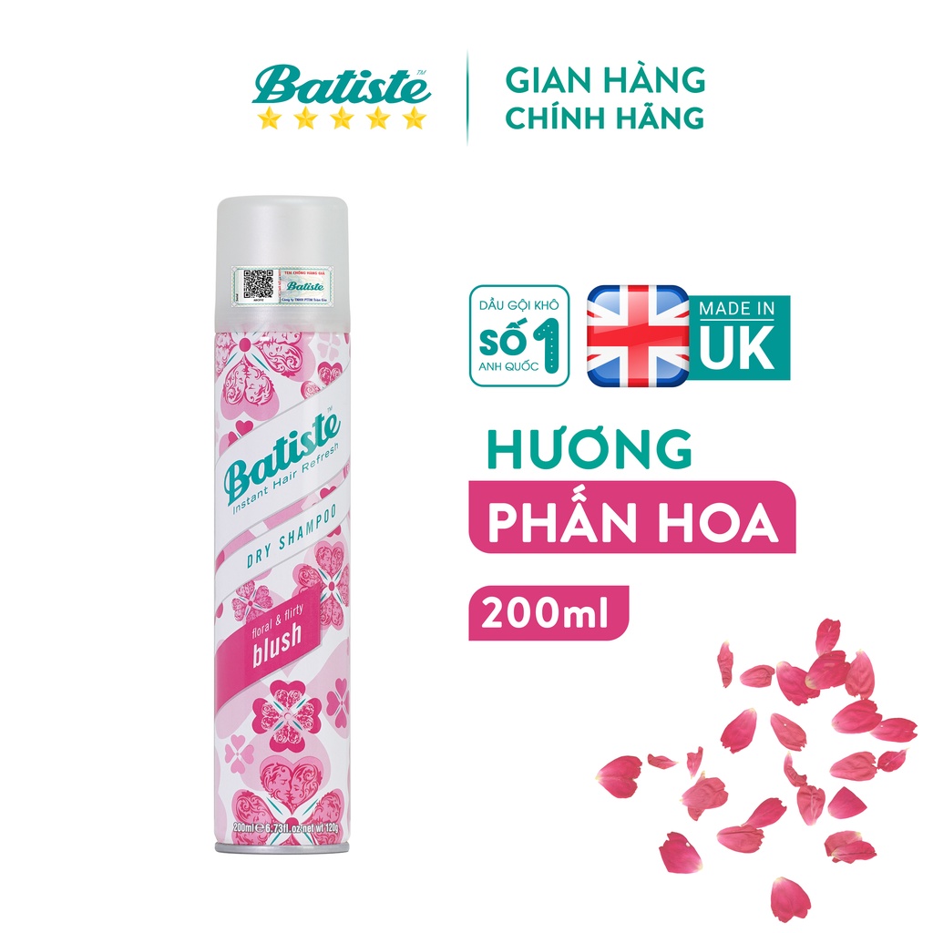 Dầu Gội Khô Batiste Hương Hoa Quyến Rũ - Batiste Dry Shampoo Floral &amp; Flirty Blush 200ml