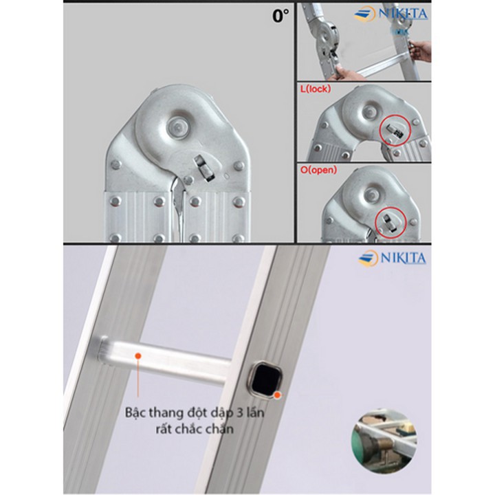 Thang nhôm gấp 4 đoạn (chữ A 2.3m, chữ I 4.7m) Nikita TGA47&GA47