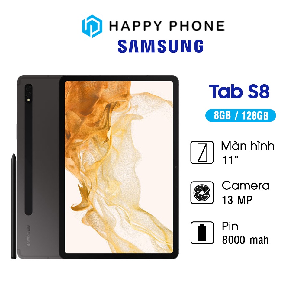 [Tặng Ốp + Bàn Phím] Máy tính bảng Samsung Galaxy Tab S8 - Hàng Chính Hãng, Mới 100%, Nguyên seal, Bảo Hành 12 Tháng