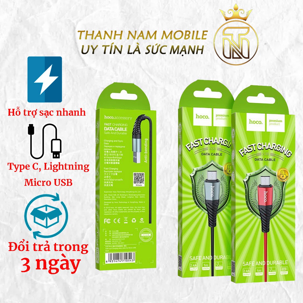 Dây sạc Hoco X38 1m,cáp sạc nhanh 2.4A Hoco X38 cho ip/tablet táo kết nối 1m