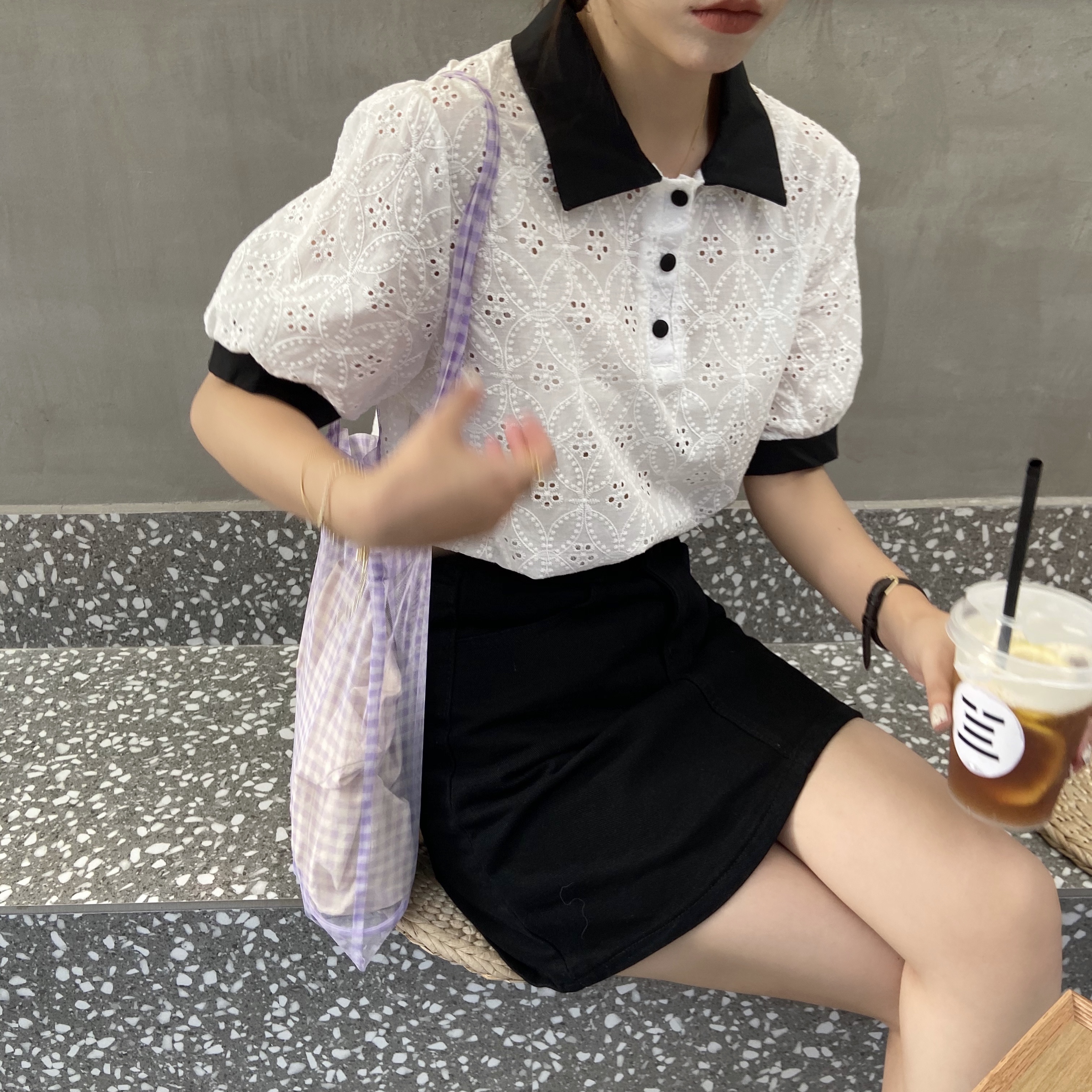Áo Kiểu Nữ Ngắn Tay Cổ Bẻ Thời Trang Hàn 42105 | BigBuy360 - bigbuy360.vn