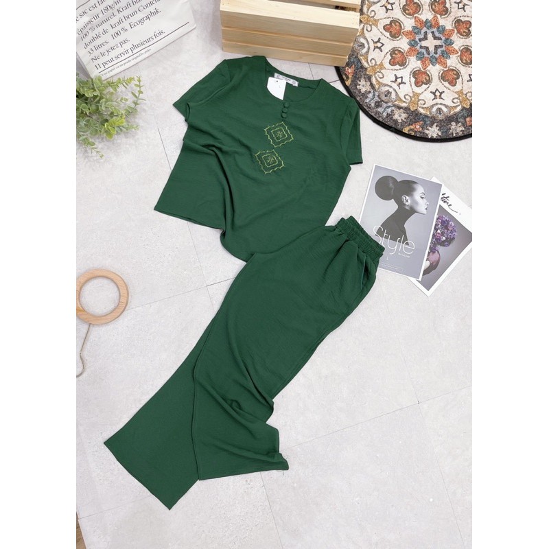 SNU37 - BỘ ĐŨI QUẦN DÀI ÁO CỘC THÊU THOI CÚC BỌC CHO MẸ | BigBuy360 - bigbuy360.vn