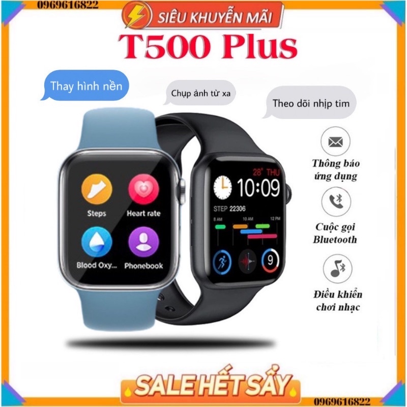 Đồng Hồ Thông Minh T500+ Plus seri 6 Hiwatch 6 Thay ảnh Nghe gọi kết nối bluetooth 5.0 44mm Pin Trâu