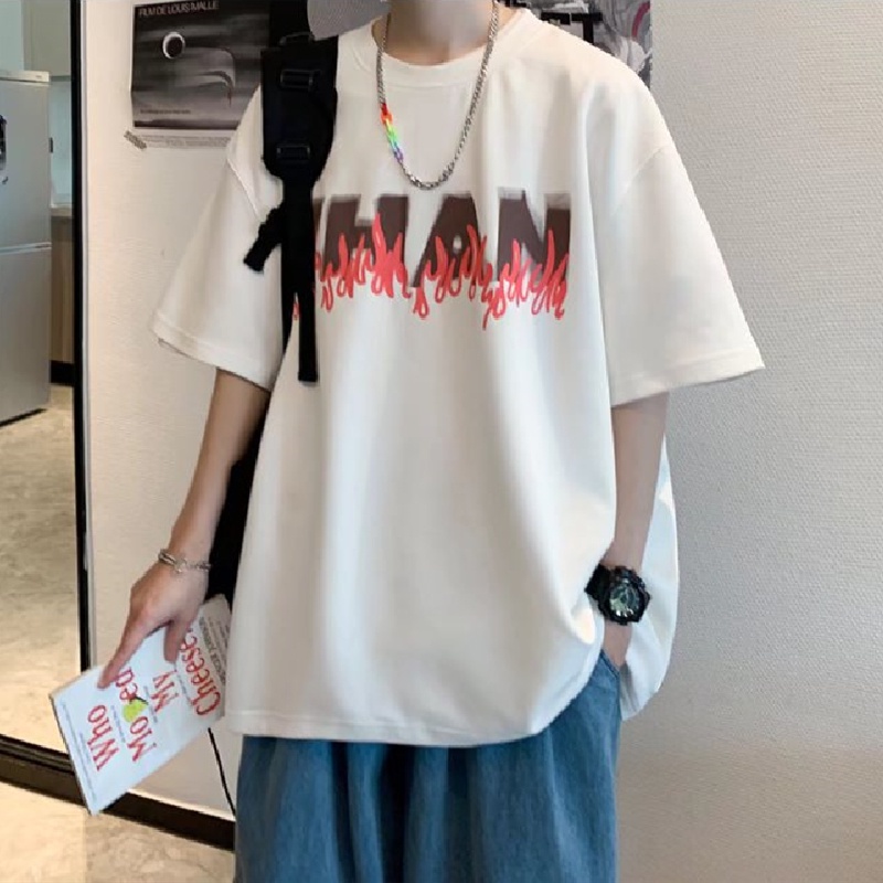 Áo Thun Tay Ngắn Cổ Tròn Dáng Rộng In Chữ Thời Trang Mùa Hè Phong Cách Nhật Bản Cho Nam Giới [M-8XL]