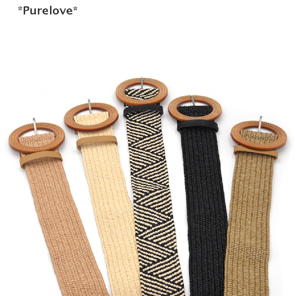 Thắt Lưng Đan Rơm Co Giãn Có Khóa Tròn Phong Cách Boho Cổ Điển Cho Nữ