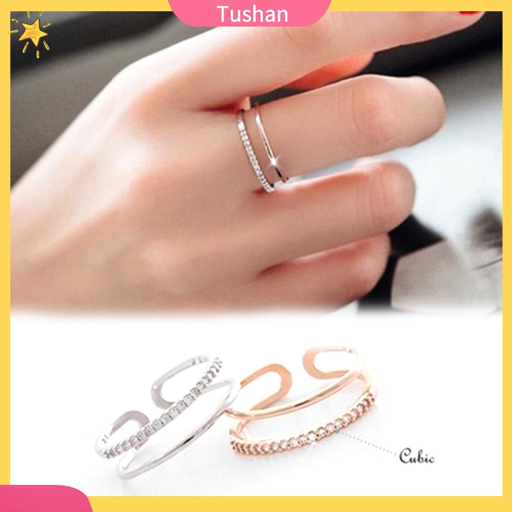 Chiếc nhẫn hở 2 lớp kiểu dáng đơn giản trang trí đính đá cho nữ