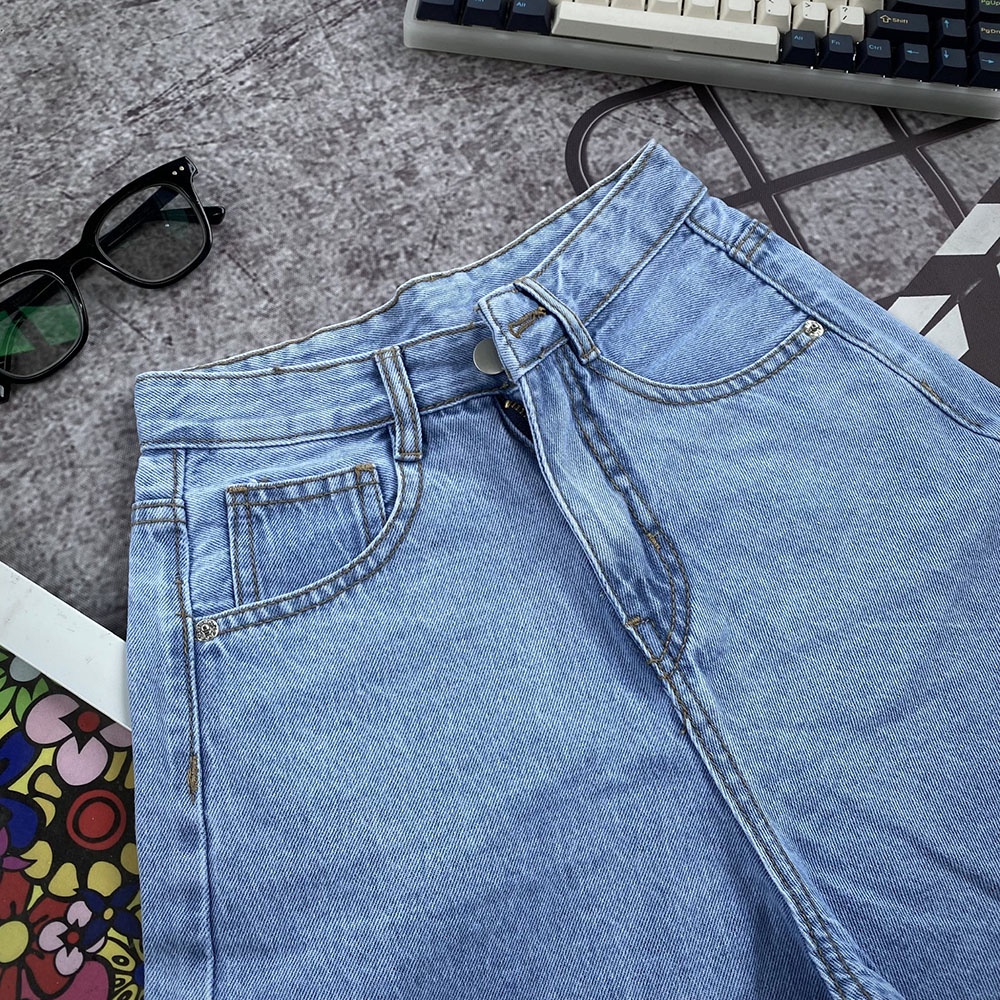 Quần Jean Ngố Lững Ống Rộng Nữ, Quần Sọt 2 Túi Chất Bò Lưng Cao ULZZANG | BigBuy360 - bigbuy360.vn