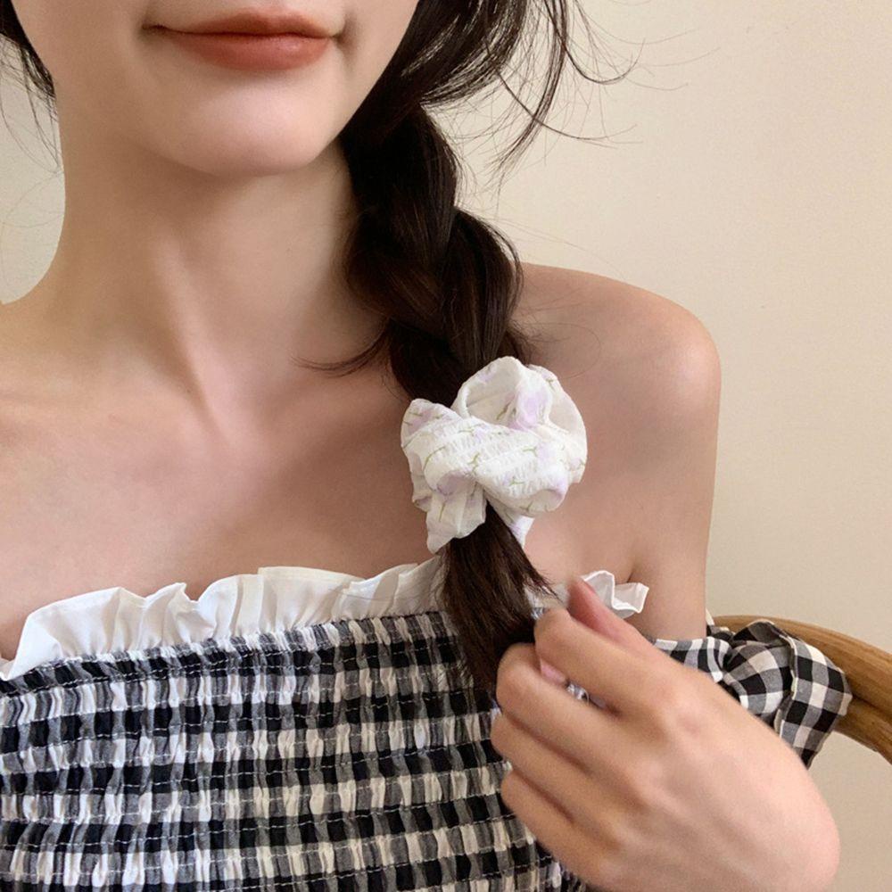 Dây Cột Tóc Scrunchies Bằng Vải In Hoa Đơn Giản Thanh Lịch Cho Nữ