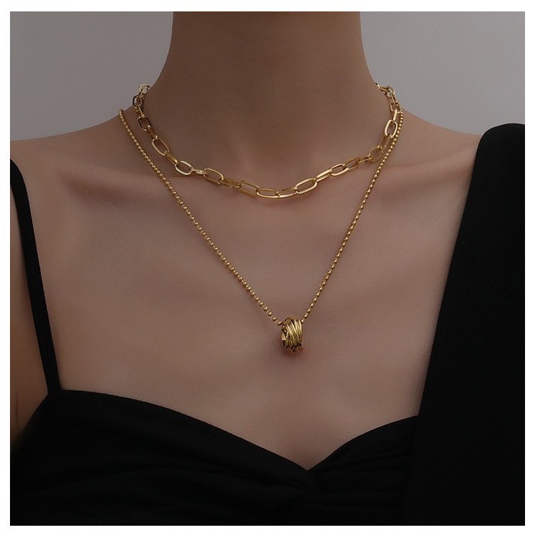 Dây chuyền kim loại mạ vàng 18k hai lớp phong cách thời trang âu mỹ
