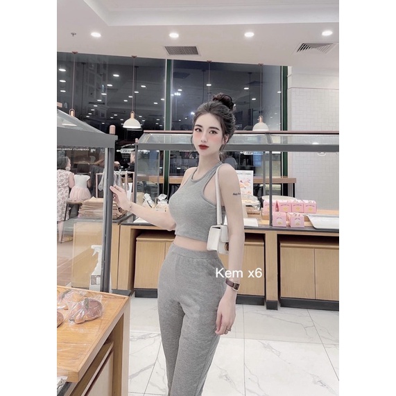 set quần loe áo ba lỗ chất cotton mềm mát thấm hút mồ hôi SET135