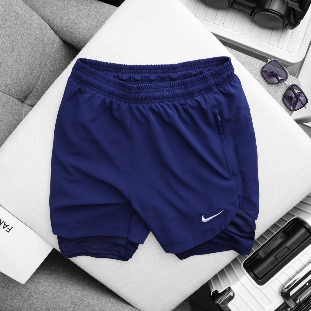 Quần Short Thun Nam đùi tập gym 2 lớp NIKE RUNNING ĐÙI XẺ có lót legging túi ziper và túi đựng điện thoại