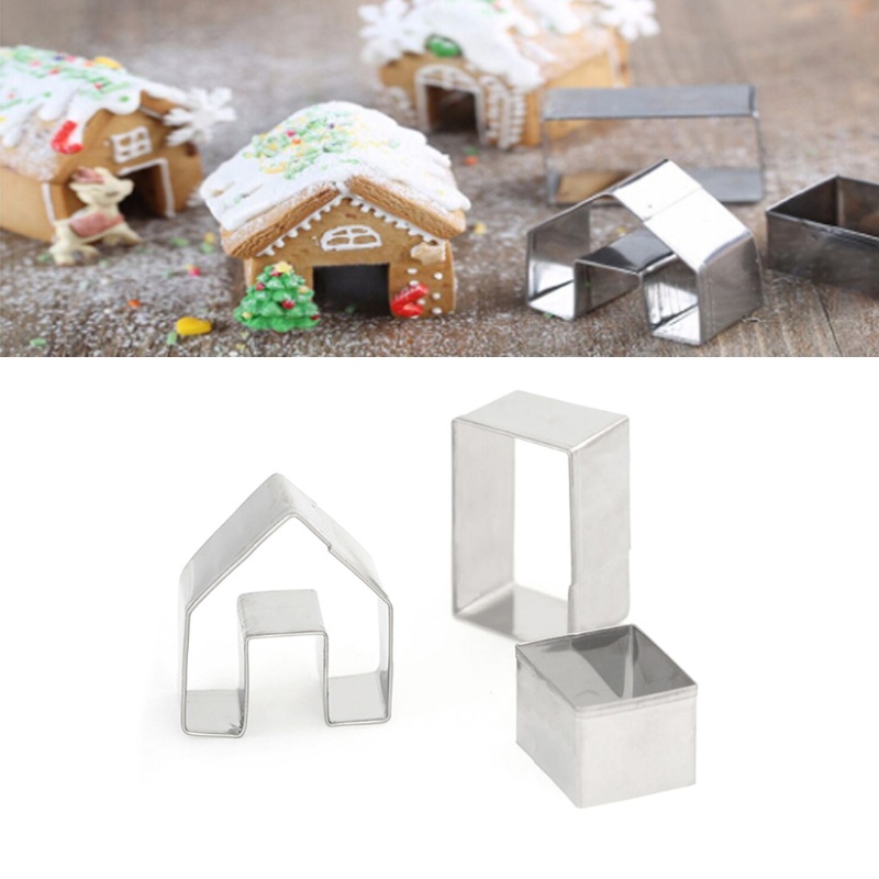 Bộ 3 cái khuôn cắt làm nhà bánh mì gừng giáng sinh bằng thép không gỉ