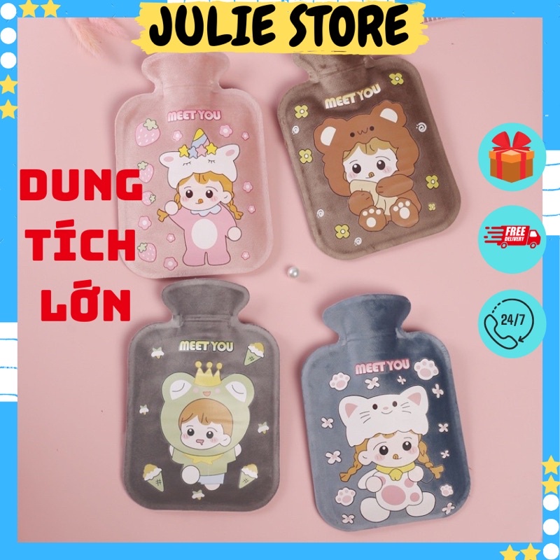 Túi chườm nóng lạnh bằng nhung giảm đau bụng kinh hoạt hình dễ thương kích thước lớn 450ml