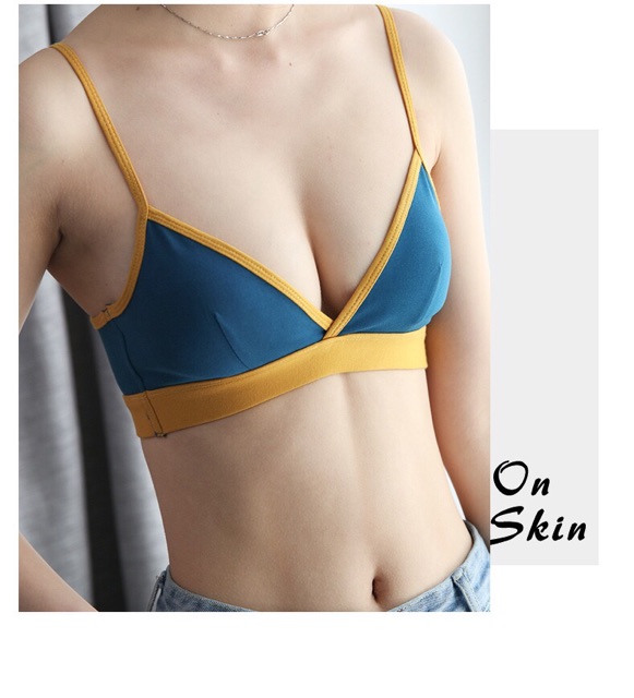 (Thanh lý size S) Áo Lót Bralette Cotton Không Gọng Thiết Kế Có Khe Tháo Mút Phối Màu Cá Tính B213