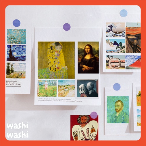 Bộ Sticker 50 Tranh nghệ thuật Van Gogh, Klimt, Monet, Matisse, Da Vinci, Hokusai Nổi Tiếng Trang Trí Bullet Journal