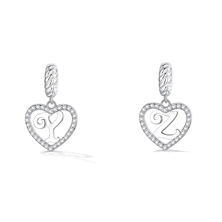 Mặt dây chuyền BAMOER bằng bạc 925 hình trái tim lồng chữ cái A-Z thời trang xinh xắn cho nữ