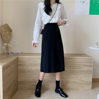 Chân váy chữ A dài đen trơn basic, chân váy đen dài