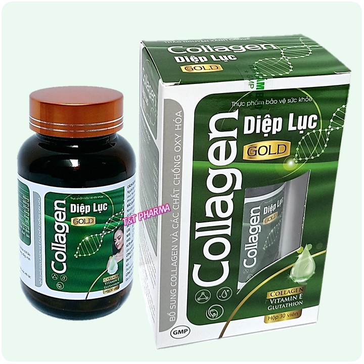 Viên Uống Đẹp Da Diệp Lục Collagen Gold- giúp giữ dáng đẹp da, tăng cường sức khỏe- Hộp 30 viên- Xanh đậm