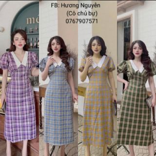 Bigsize đầm caro tiểu thư tay phồng d406