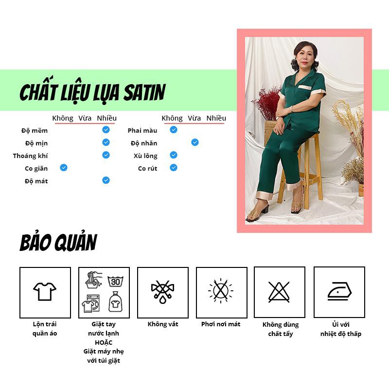 Đồ bộ mặc nhà trung niên SBORG pijama lụa satin phối nẹp sang trọng thoải mai de thương bigsize quà tặng mẹ