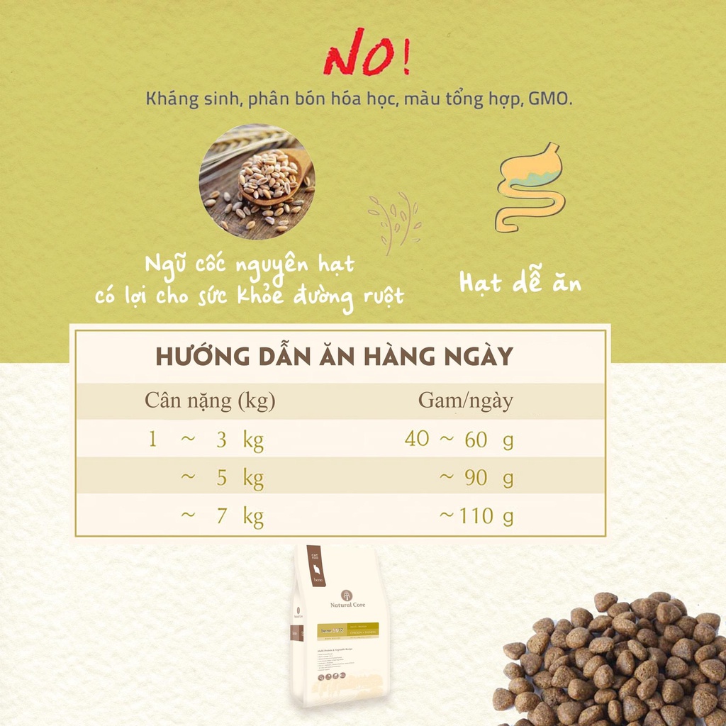 Thưc ăn hạt mèo Natural Core Bene C3 cho mèo mọi lứa tuổi vị gà &amp; cá hồi 5kg