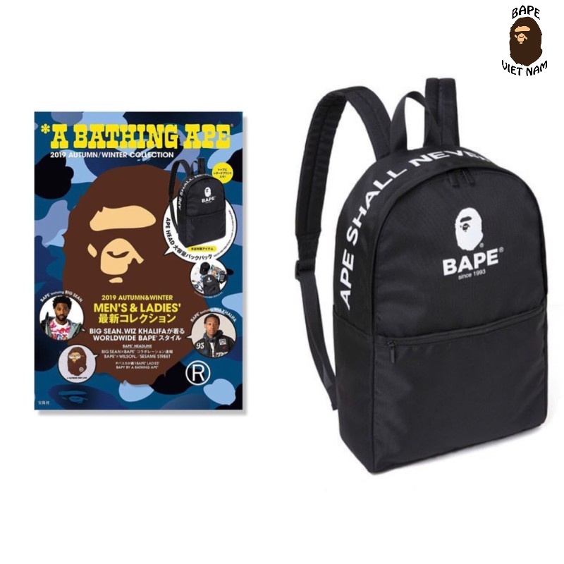 [Best Quality] Balo A Bathing Ape, Bape Backpack SS2019 chất liệu Canvas chống nước, Màu đen BapeVN